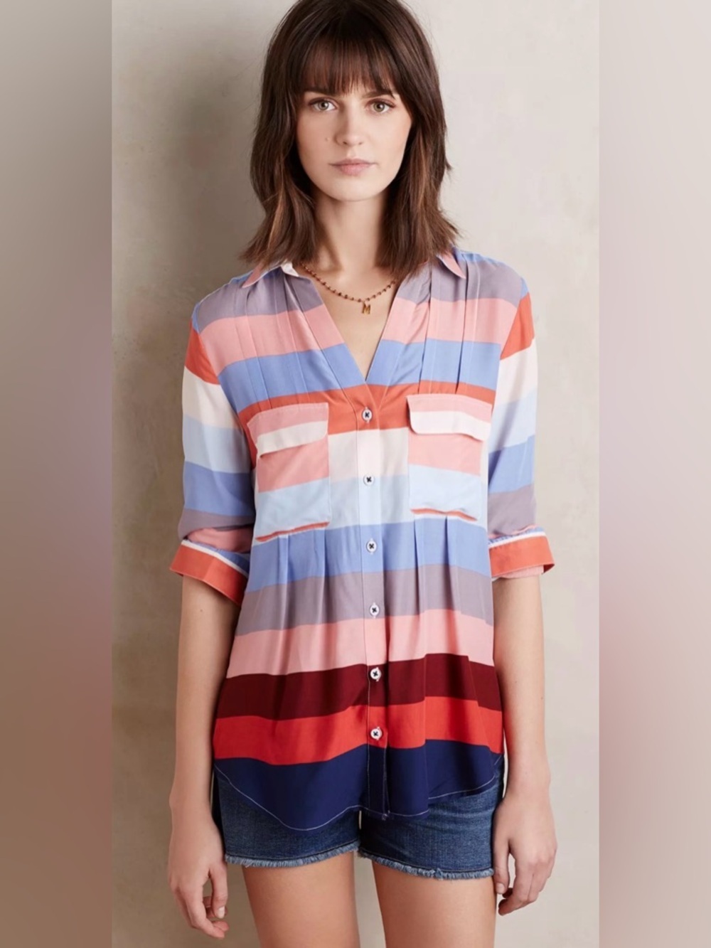 Maeve Anthropologie Maeve Wynwood Striped Button Down Long Sleeve Shirt Size 4